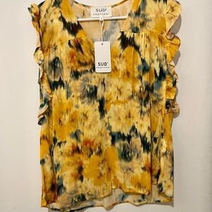 Yellow multi-color flowy top